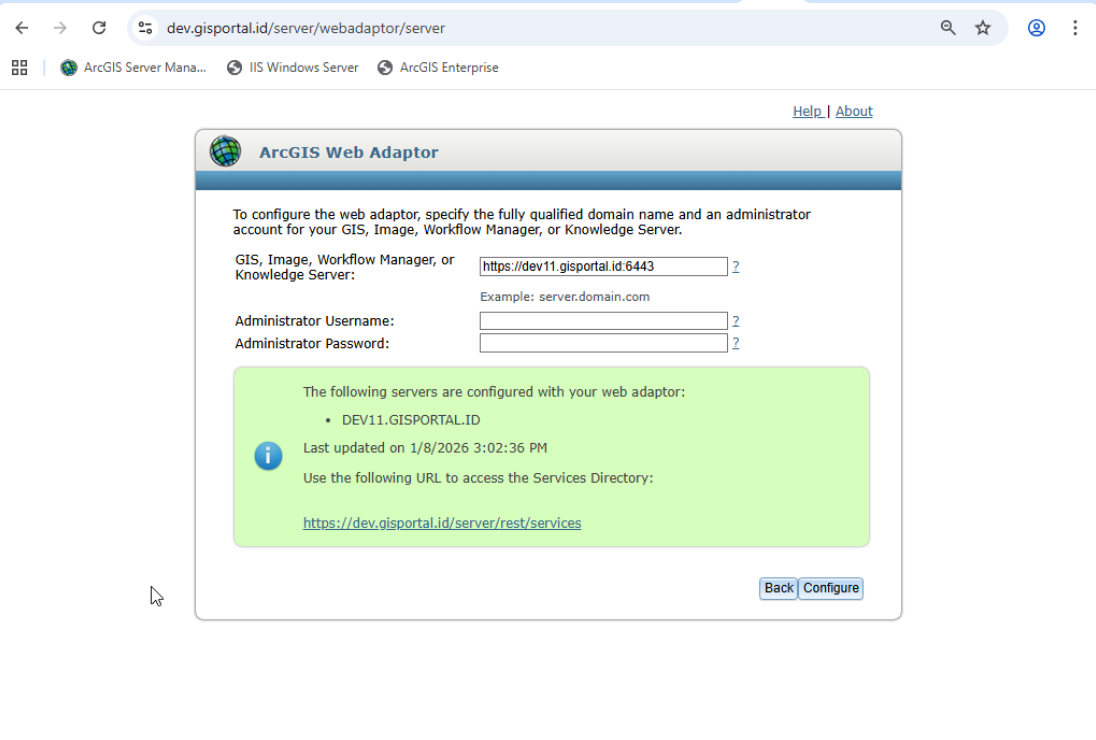 register webadaptor server berhasil