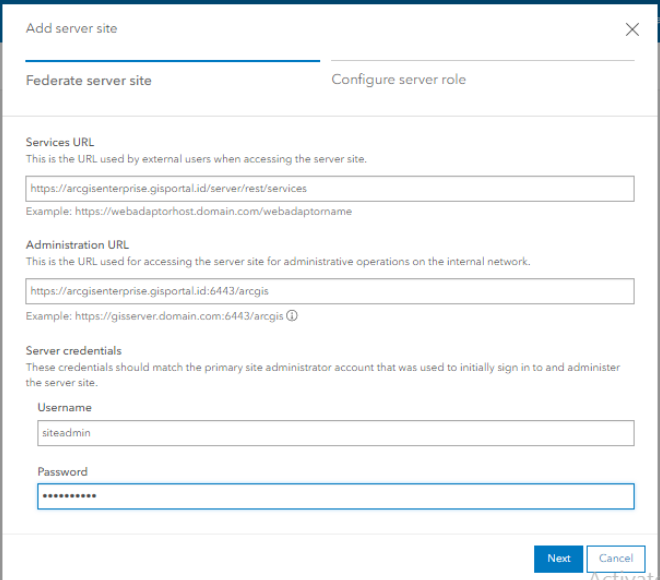 3 input service url,admin url dan sever credential kemudian klik next